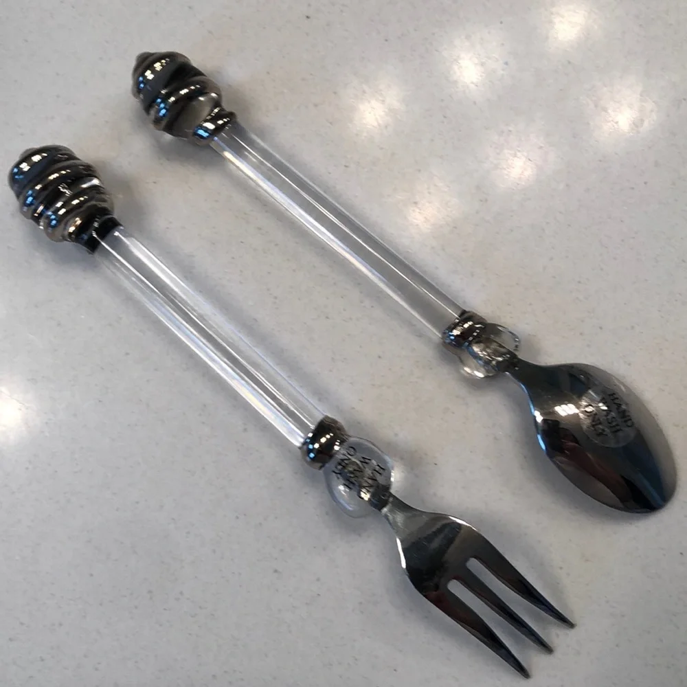 Hand Blown Glass Stunning Appetizer Spoon and Fork